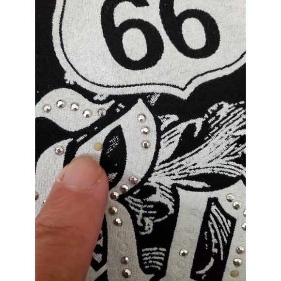 Big Bang Women's Short Sleeve Bedazzled Black Route 66 Double-Sided Size Medium - Picture 9 of 10